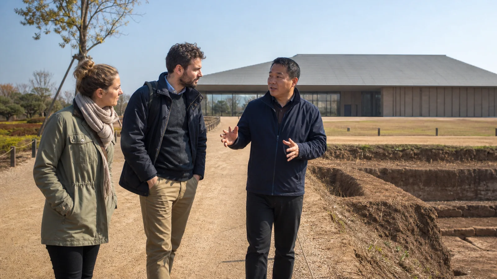 International travelers visiting the Yinxu Museum and archaeological landscape in Anyang