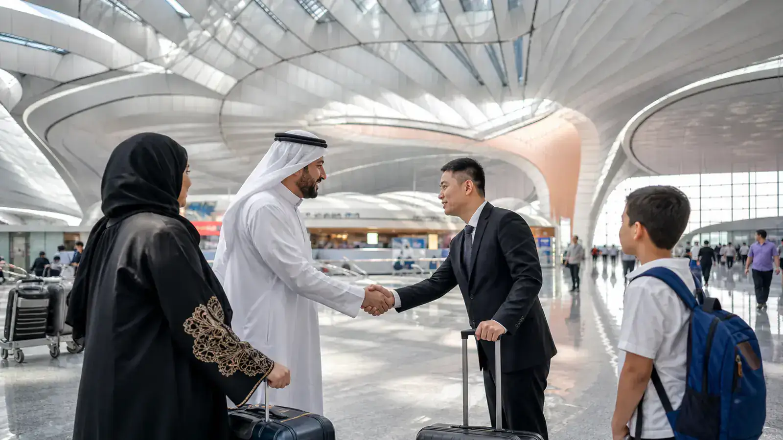 UAE travelers meeting a private chauffeur inside Beijing Daxing International Airport