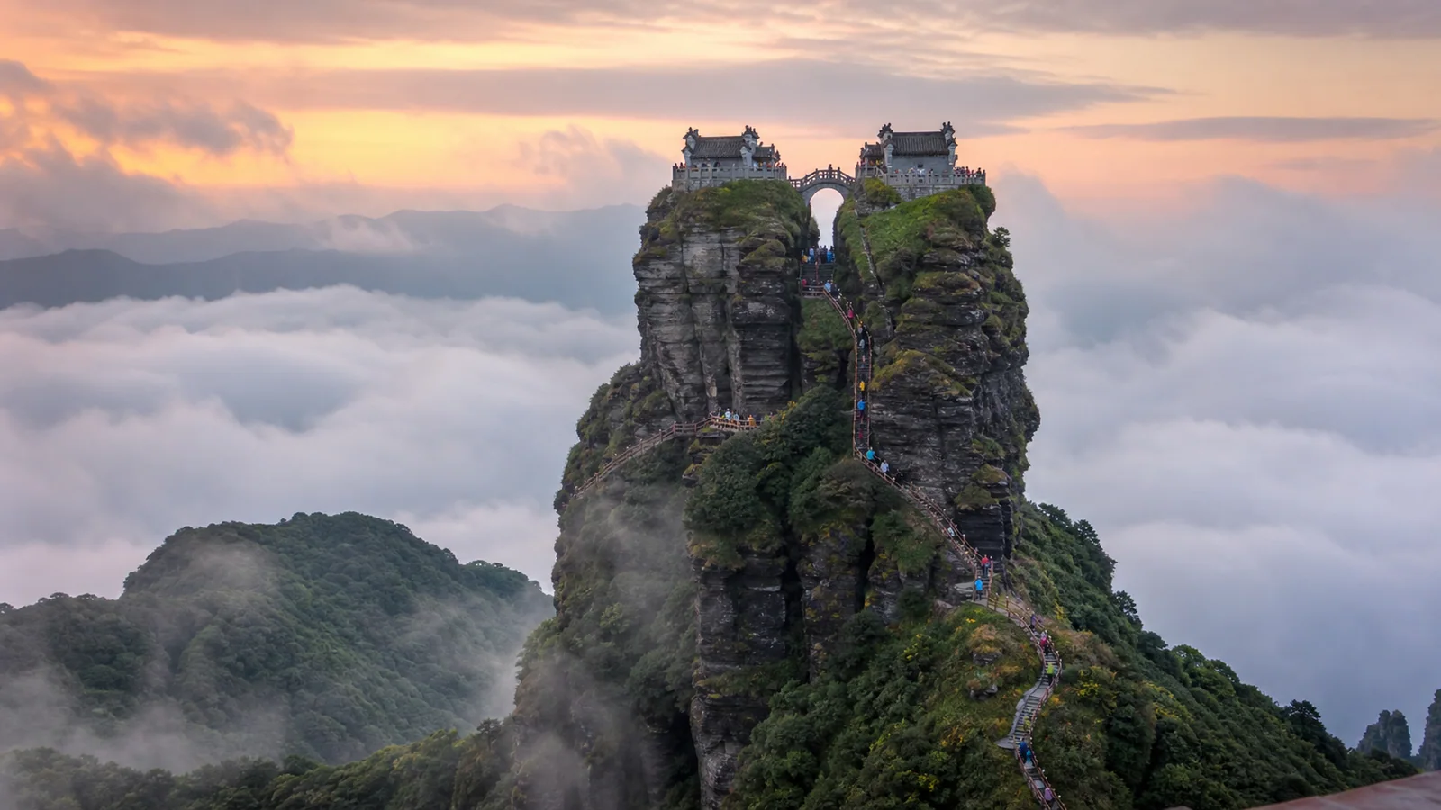 Red Clouds Golden Summit rising above cloud at Fanjingshan in Guizhou