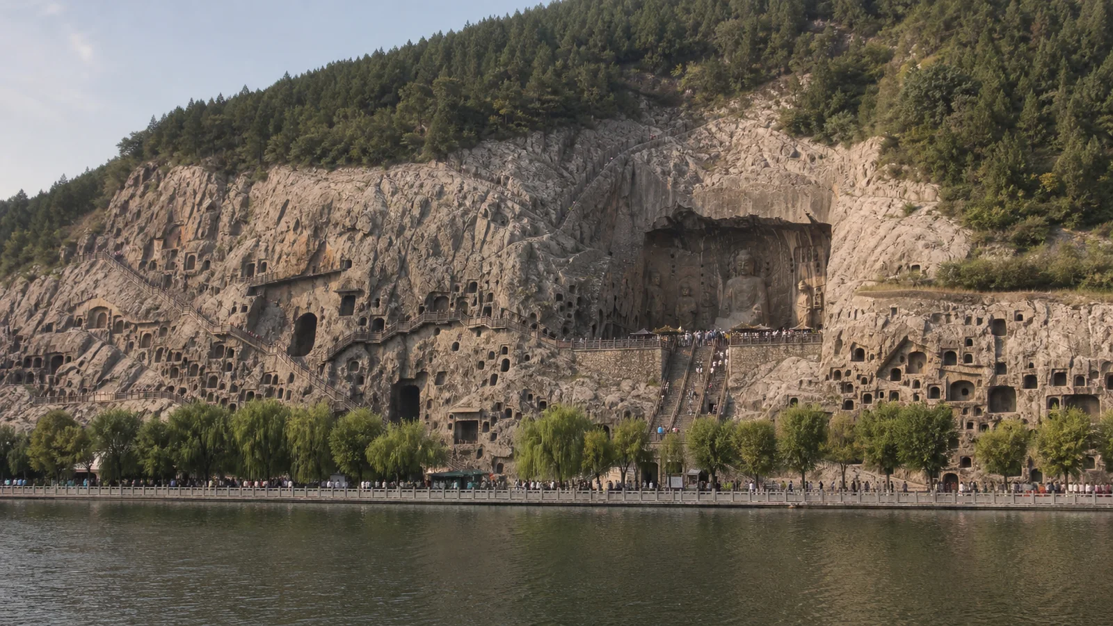 Longmen Grottoes and the Fengxian Temple beside the Yi River in Luoyang