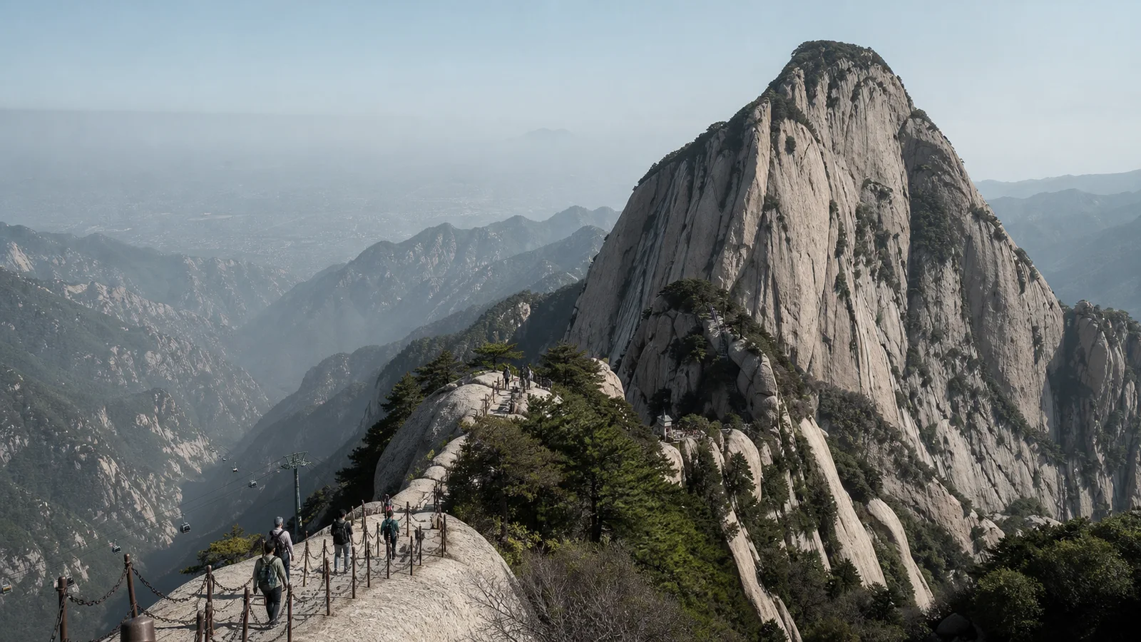 Granite peaks and mountain paths on Mount Huashan near Xi’an