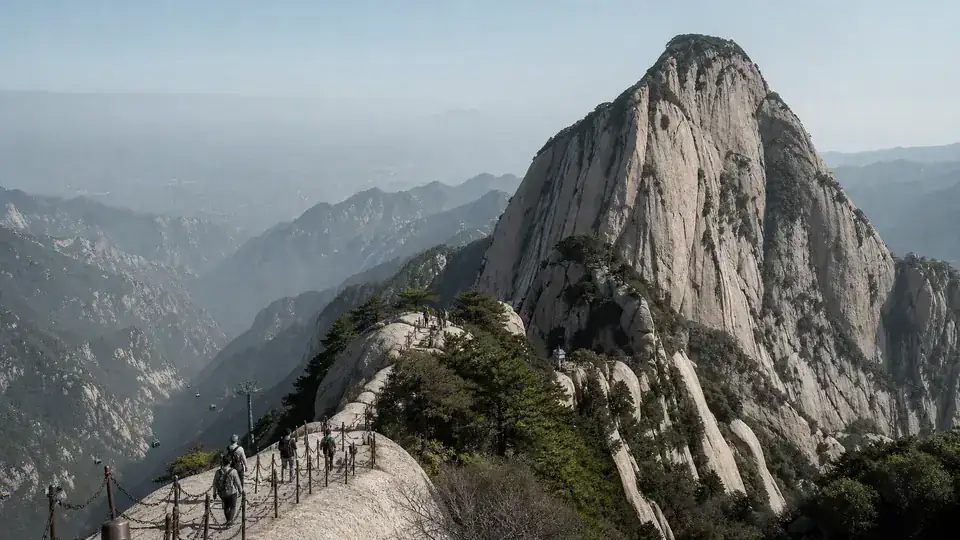 Granite peaks and mountain paths on Mount Huashan near Xi'an