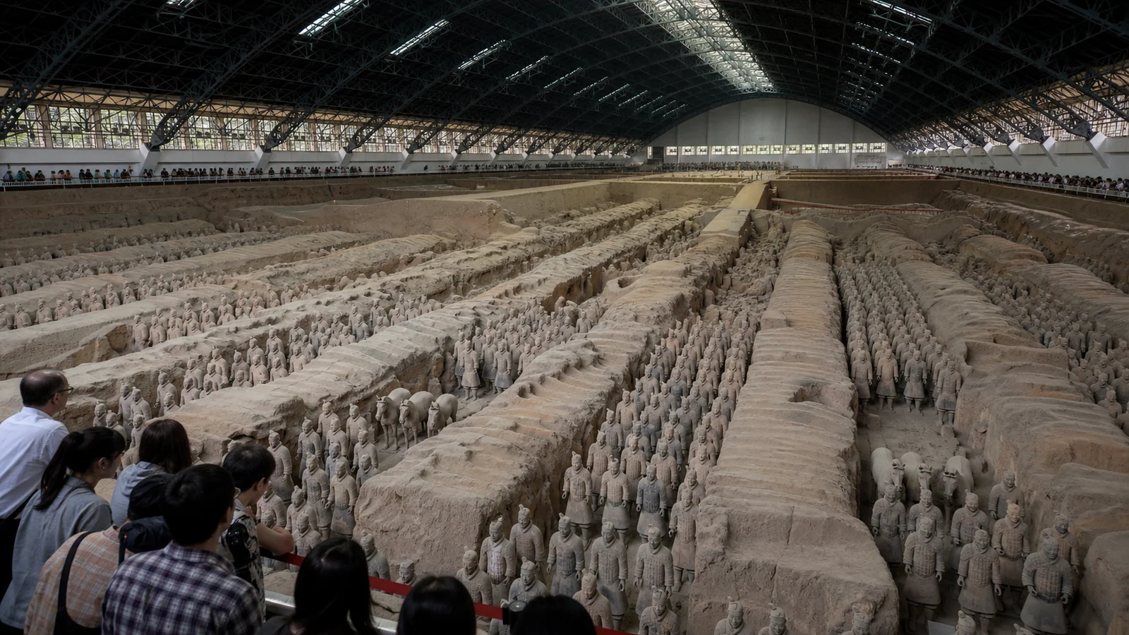 Rows of Terracotta Warriors in Pit One near Xi'an