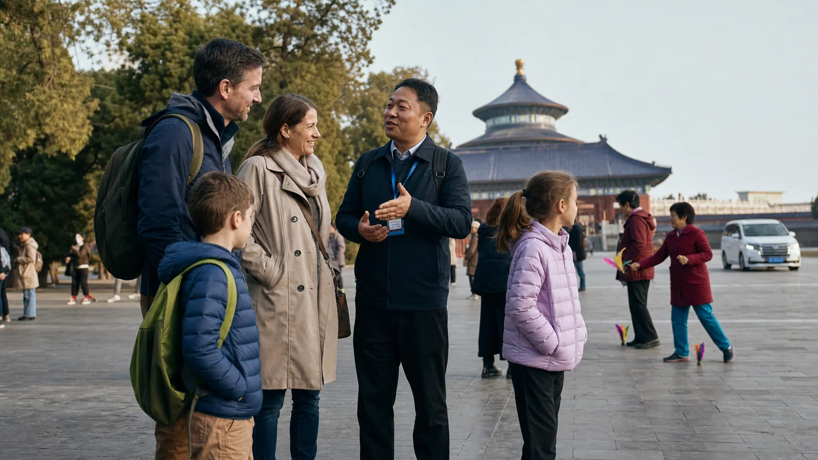 International family exploring the Temple of Heaven in Beijing with a private local guide