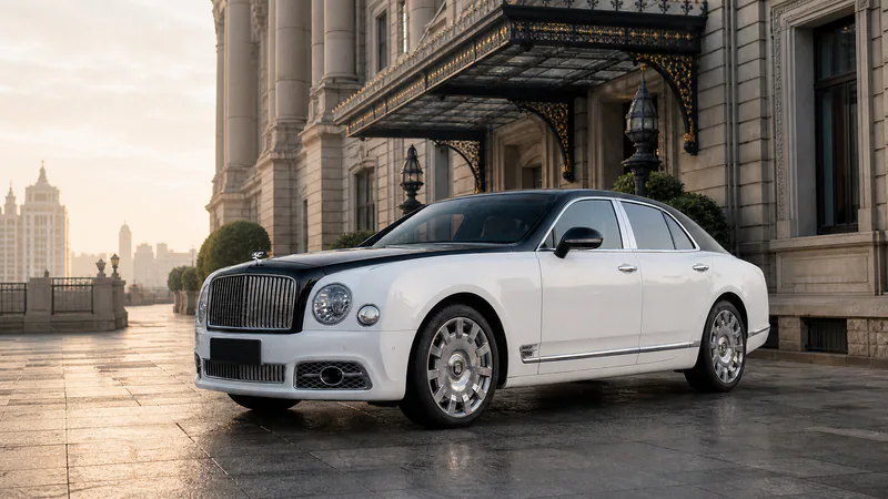 White Bentley Mulsanne outside a heritage Shanghai hotel