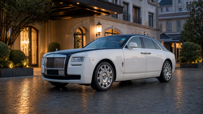 White Rolls Royce Ghost at a private hotel courtyard