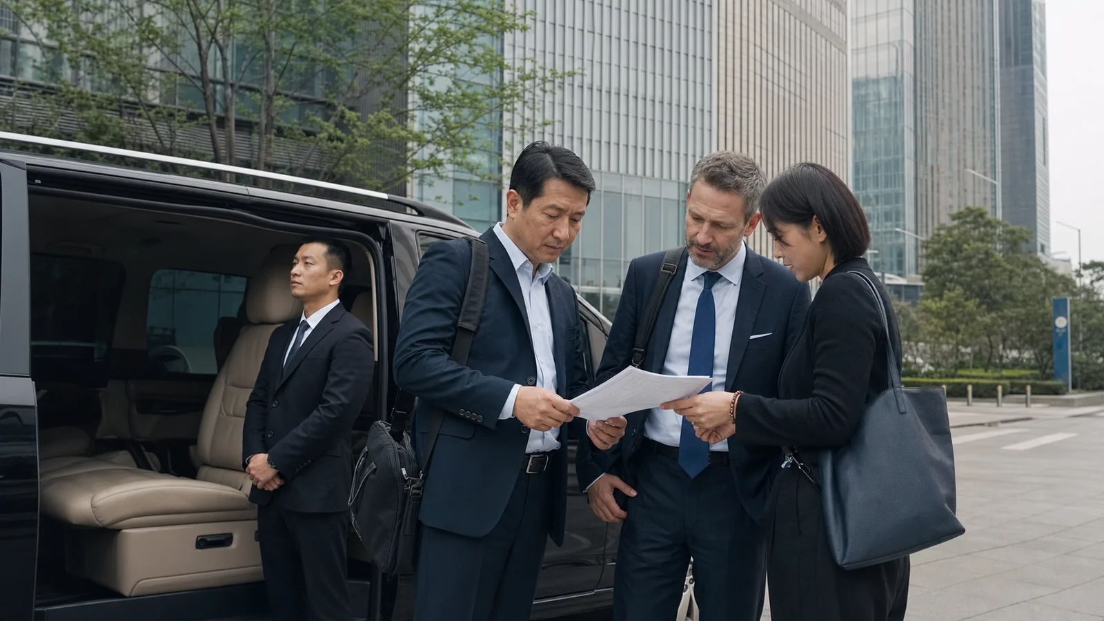 Executive passengers preparing for a private business roadshow between Shanghai and Shenzhen